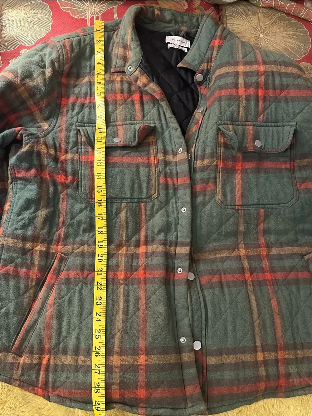 Urban Outfitters Quilted Plaid Flannel Shirt Jacket Green